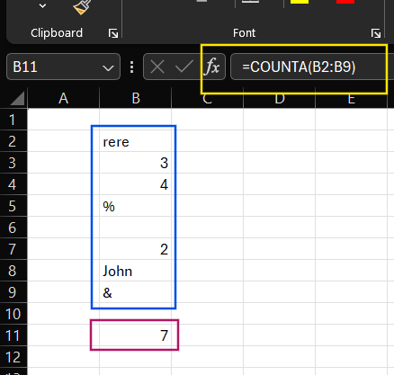 COUNTA function Excel